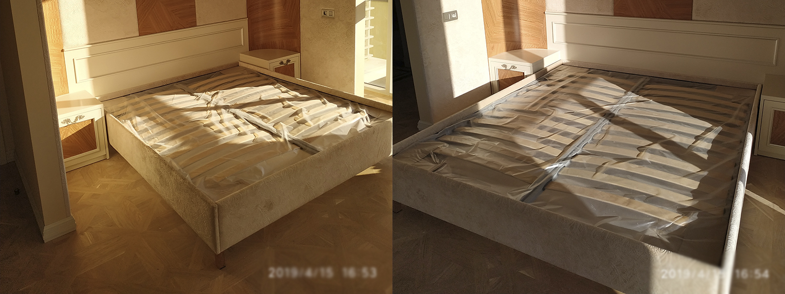 Обтяжка кровати в Евпатории недорого на дому и в мастерской, высокое качество тканей